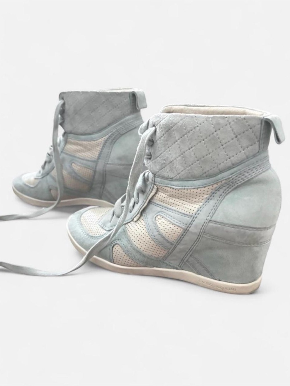 VINTAGE Carlo Pazolini Wedge High-Top Sneaker Boots- Light Blue Suede Leather - Picture 1 of 6